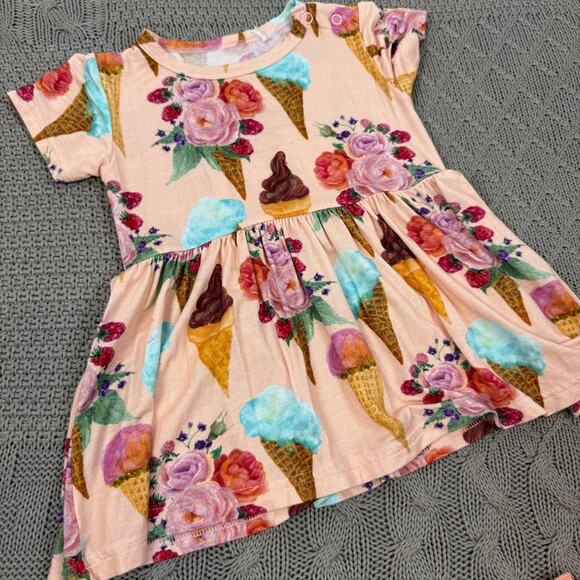 SugarBoo & Co Floral Ice Cream Print Dress and Peach Shorts Set ~ 18/24M - Picture 3 of 9